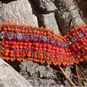 Handmade Orange & Pink Beaded Statement Bracelet